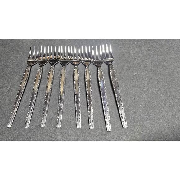 Rogers IS Stainless Cocktail Forks Set of 8 Scroll Edge Flatware Embossed Border - Picture 2 of 5